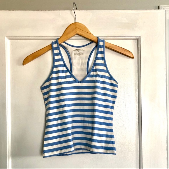 EXPRESS Periwinkle Blue & White Striped Racerback Tank Top, sz. XS - Picture 4 of 7